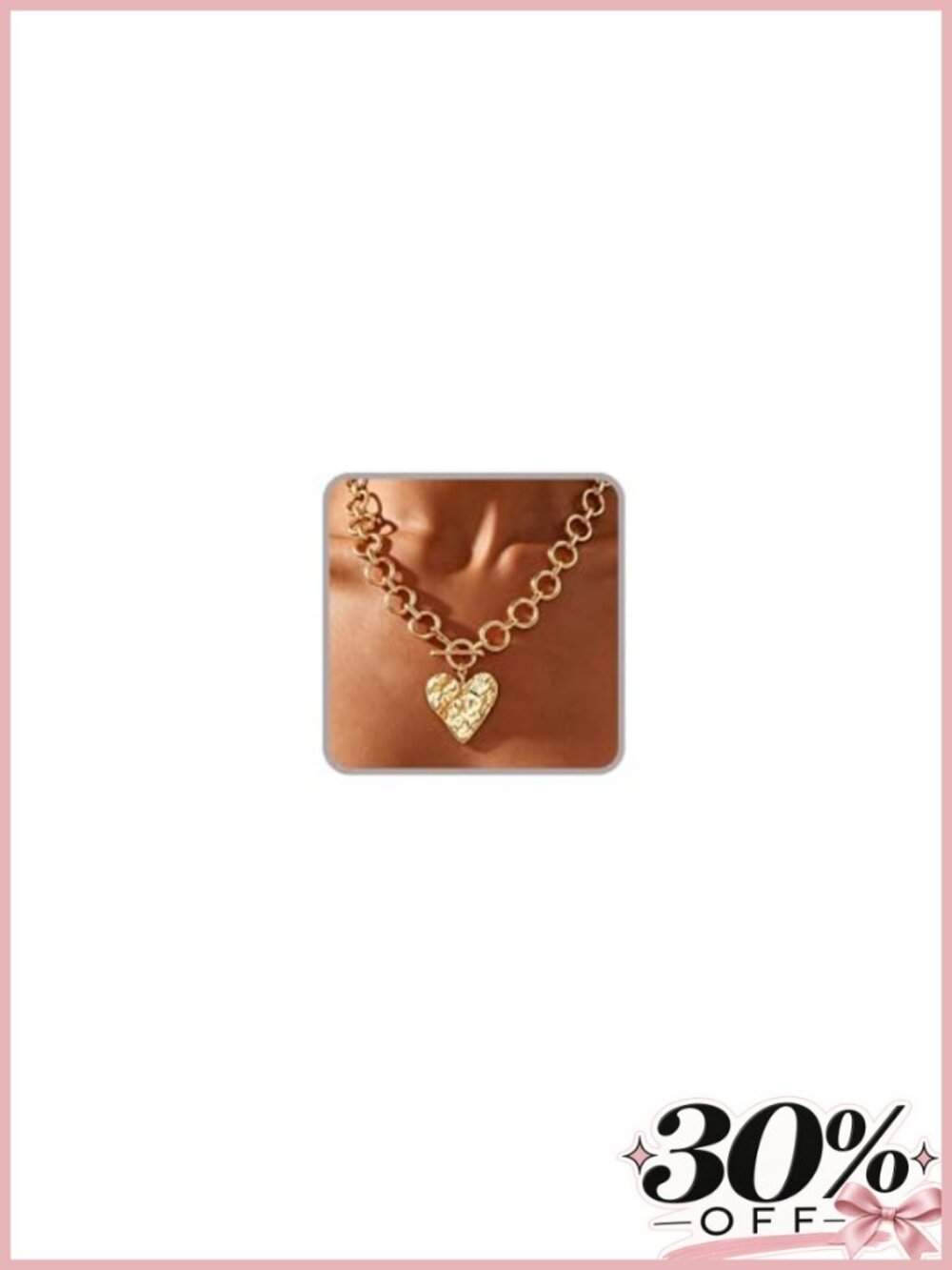 Chunky Gold Toggle Necklace Women Statement Heart Hollow Square Pendant Large